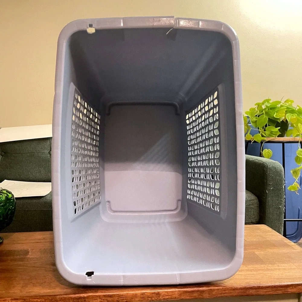 Vtg‎ Rubbermaid Hamper Laundry Basket blue MCM Tulip Flower 2787 no Lid cracked